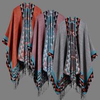 Boho moteriška megzta skara Pončo dirbtinio kašmyro geometrinio rašto kutas Didelio dydžio šiltas ilgas apsiaustas M pilka