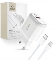 Baltas pakrovėjas PD20W/QC3.0 + Type-C - Lightning laidas "Tech-Protect C20W 2-PORT"