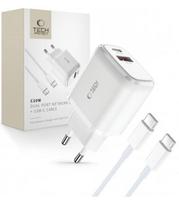 Baltas pakrovėjas PD20W/QC3.0 + Type-C - Type-C laidas "Tech-Protect C20W 2-PORT"