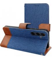 Mėlynas / rudas atverčiamas dėklas Samsung Galaxy S24 FE telefonui "Jeans Books"