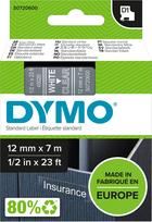 DYMO D1 tape, 12 mm wide, white with transparent finish, 7 m (S0720600)