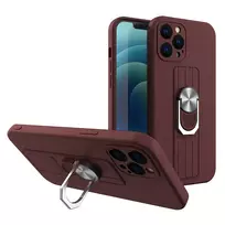 Ring silikoninis dėklas su žiedu pirštui ir stoveliu Apple iPhone 12 Pro Max rudos spalvos