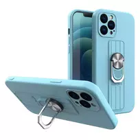 Ring silikoninis dėklas su žiedu pirštui ir stoveliu iPhone 13 Pro žydros spalvos