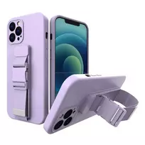 Silikoninis dėklas telefonui su dirželiu Apple iPhone 11 Pro violetinės spalvos
