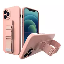 Silikoninis dėklas telefonui su dirželiu Apple iPhone 12 Pro Max rožinės spalvos