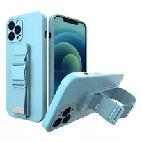 Silikoninis dėklas telefonui su dirželiu Xiaomi Redmi Note 9 Pro / Redmi Note 9S mėlynos spalvos