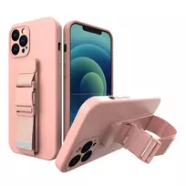 Silikoninis dėklas telefonui su dirželiu Xiaomi Redmi Note 10 / Redmi Note 10S rožinės spalvos