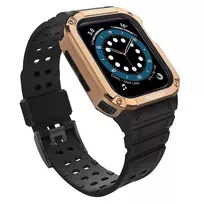Protect apyrankė su dėklu Apple Watch 7 / 6 / 5 / 4 / 3 / 2 / SE (45 / 44 / 42mm) Dėklas Armor Watch juodos ir rožionio aukso spalvos