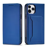 Magnet Card dėklas telefonui Apple iPhone 12 Pro cover card wallet card stand mėlynos spalvos