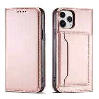 Magnet Card dėklas telefonui Apple iPhone 12 Pro Max Pouch Card Wallet Card Holder rožinės spalvos