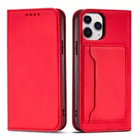 Magnet Card dėklas telefonui Apple iPhone 12 Pro Max Pouch Card Wallet Card Holder raudonos spalvos