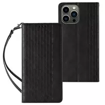 Magnet Strap dėklas telefonui Apple iPhone 12 Pro Max Pouch Wallet + Mini Lanyard Pendant juodos spalvos