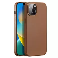 Dux Ducis Grit Leather Apple iPhone 14 Plus Elegant Faux Leather (MagSafe Compatible) dėklas telefonui rudos spalvos