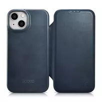 iCarer CE Oil Wax Premium Leather Apple iPhone 14 Plus magnetic atverčiamas MagSafe dėklas telefonui mėlynos spalvos (AKI14220707-BU)