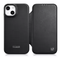 iCarer CE Premium Leather Apple iPhone 14 Plus Magnetic atverčiamas Leather MagSafe dėklas telefonui juodos spalvos (WMI14220715-BK)
