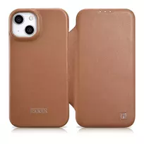 iCarer CE Premium Leather Apple iPhone 14 Plus Magnetic atverčiamas Leather MagSafe dėklas telefonui rudos spalvos (WMI14220715-BN)