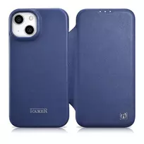 iCarer CE Premium Leather Apple iPhone 14 Plus Magnetic atverčiamas Leather MagSafe dėklas telefonui mėlynos spalvos (WMI14220715-BU)