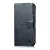 iCarer Oil Wax Wallet 2in1 iPhone 14 Plus Anti-RFID odinis atverčiamas dėklas telefonui, mėlynos spalvos (WMI14220723-BU)