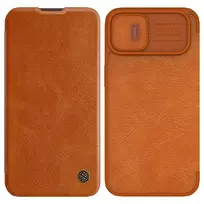 Nillkin Qin Leather Pro Apple iPhone 14 Plus atverčiamas dėklas telefonui rudos spalvos