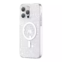 Kingxbar PQY Geek Series magnetic iPhone 14 Plus MagSafe dėklas telefonui sidabrinės spalvos