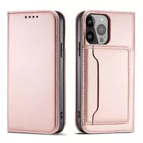 Magnet Card Samsung Galaxy S23 atverčiamas su stoveliu dėklas telefonui rožinės spalvos