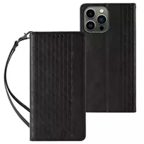 Magnet Strap Samsung Galaxy S23 atverčiamas Mini Lanyard su stoveliu dėklas telefonui juodos spalvos