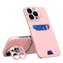 Leather Apple iPhone 14 Pro Card Wallet Stand dėklas telefonui rožinės spalvos