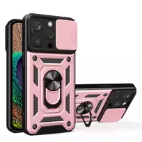 Hybrid Armor Camshield su stoveliu ir camera Apple iPhone 15 Pro – dėklas telefonui rožinės spalvos