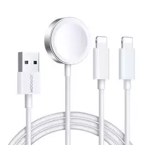 Joyroom S-IW007 3-in-1 kabelis USB-A magnetiniu įkrovikliu – Lightning 1.2m – baltos spalvos