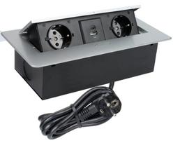 Ilgiklis montuojamas balde KOMBI BOX, 2x Schuko, 1x USB, 1x USB-C, su pilku rėmeliu, 3m laidas