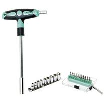 Universalus T formos įrankis su keičiamais atsuktuvų atsuktuvų antgaliais ir raktų galvutėmis, SD-9701M Pro'sKit