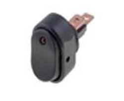 Jungiklis klavišinis, ON-OFF, fiks, 3k. 20A/12Vdc, Ø12.2mm, SPST, juodas, šviečiantis raudonas LED 12VDC