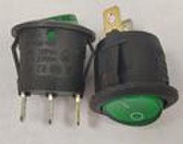Jungiklis klavišinis, ON-OFF, fiks, 3k. 6A/250Vac, Ø19.8mm, SPST, apvalus, žalias, švieč., NEON 230V AC