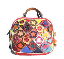Wind Leather Handbag, Messenger Bag, Hand-Spliced Flower Women'S Bag, Colored Rhombus Leather Small Square Bag įvairiaspalvis