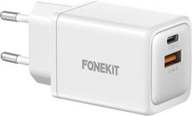 FoneKit GaN 48W AC charger, USB-C + USB-A, white