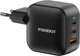 FoneKit GaN 70W AC charger, USB-C + USB-C + USB-A, black