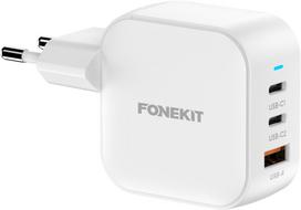 FoneKit GaN 70W AC charger, USB-C + USB-C + USB-A, white