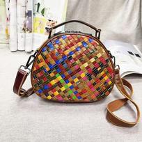 Versatile Leather Women'S Bags, Handwoven Handbags, Messenger Bags, Colorful Splicing Retro Bags