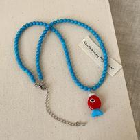 Colorful Dopamine Fish Mushroom Pendant Blue Beaded Necklace Female Cute Versatile Neck Chain Collarbone Chain
