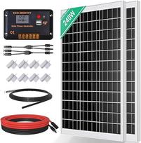 "ECO-WORTHY" monokristalinės saulės baterijos saulės elementų rinkinys 240 W apima 12 V saulės bateriją + 30 A saulės įkrovimo valdiklį + 5 m saulės kabelį + Z tvirtinimo spaustukus, skirtus nameliams ant ratų, karavanams, namų ūkiui ir ne elektros tinkle