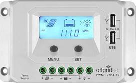 "Offgridtec® PWM Pro" įkrovos valdiklio serija 12V / 24V, 10A - 45A su papildomu temperatūros jutikliu, 10A