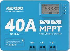 "Redodo" 40A MPPT 12V/24V automobilio nuolatinės srovės įvesties saulės įkrovimo valdiklis su integruotu "Bluetooth" moduliu, reguliuojamu parametrų LCD ekranu, LED ekranu