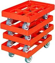4 transportavimo ritinėlių komplektas 610 x 410 mm, raudonos spalvos, atviro dizaino euro dėžės
