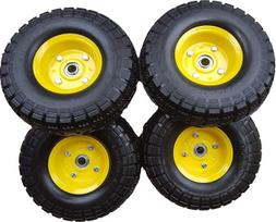 4 x Frosal maišas sunkvežimio ratas PU rankinio vežimėlio skersmuo 260 mm 4.10/3.50-4 Pakaitinės ratų padangos maišas sunkvežimio ašis 16 mm atsparus pradūrimui su rutuliniu guoliu plieninis ratlankis geltonos spalvos