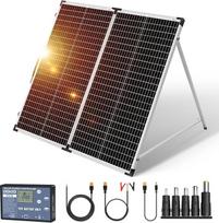 DOKIO saulės baterijos dėklas 160 W 18 V monokristalinė saulės baterija sulankstoma su saulės įkrovimo valdikliu (LCD ekranas + 2 USB išvestys), fotovoltinis kabelis (3 metrai), 5 nuolatinės srovės adapteriai