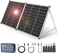 DOKIO saulės baterijų dėklas 200 W 18 V, skirtas 12 V akumuliatoriui ir maitinimo stočiai su įkrovimo valdikliu (2 USB prievadai), transportavimo krepšys