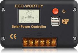 ECO-WORTHY 30A įkrovimo valdiklis Saulės 12V/24V, saulės įkrovimo valdiklis Išmanusis valdiklis su dviem USB prievadais Saulės baterijų valdiklis LCD ekranas