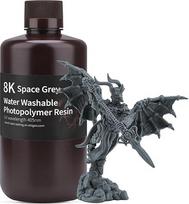 ELEGOO 405 nm 8K vandeniu plaunama derva, 3D spausdintuvo greitoji derva, skirta LCD ultravioletinių spindulių kietinimo fotopolimeriniam 3D spausdintuvui, 1000 g kosminės pilkos spalvos