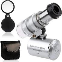 KINGMAS Mini 60X LED Mikroskop, Taschenmikroskop Lupe Mikroskop für Juwelier Einstellbare Lupe mit UV-Licht with 10x Taschenlupe