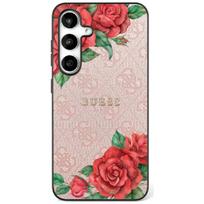 GUESS Etui Leather 4G Flowers Print Metal Classic Logo MagSafe Samsung Galaxy S25 Ultra pink